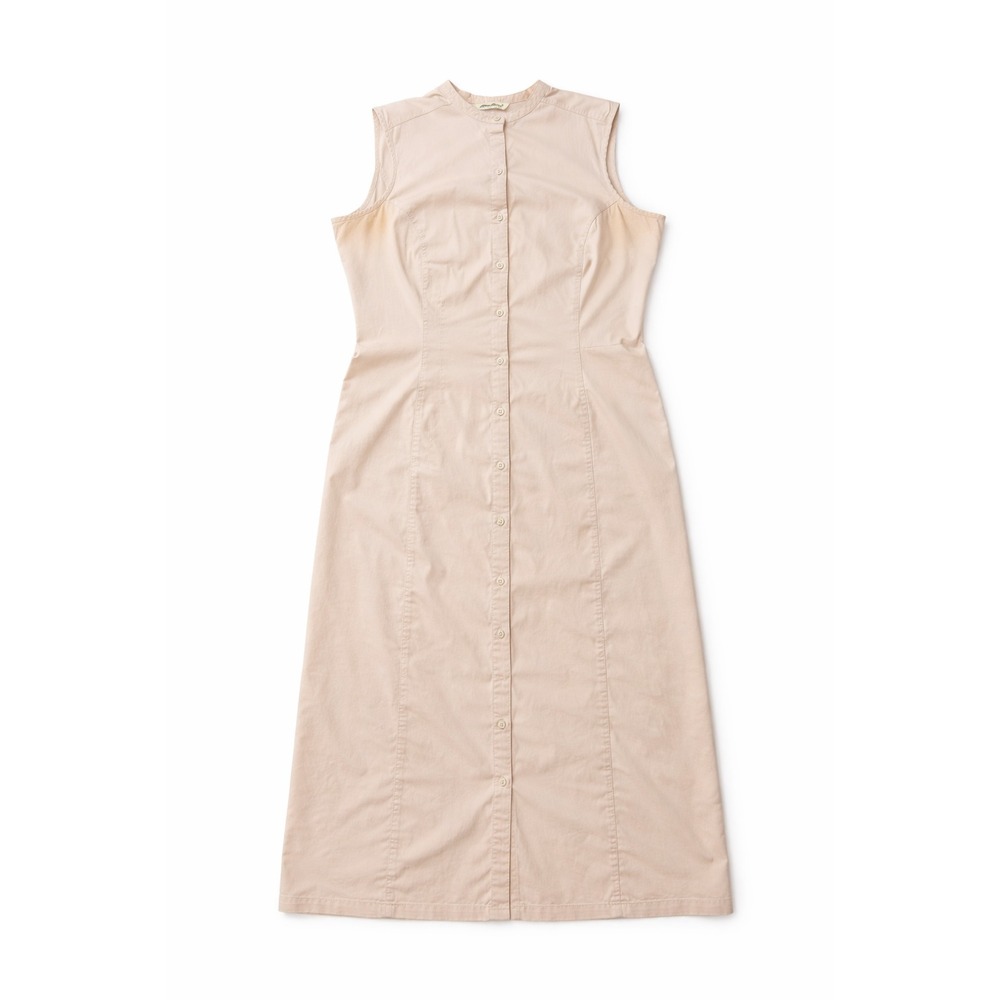Eddie Bauer Linen‎ Cotton Maxi Dress Womens 16 Beige Sleeveless Button Up Casual